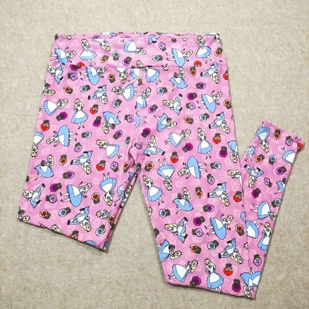 LuLaRoe Pink Whimsical Alice And Wonderland Leggings #6